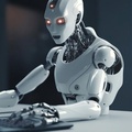 Фото с сайта <a href="https://www.freepik.com/free-photo/robo-advisor-chatbot-robotic-concept-robot-finger-point-laptop-button-generative-ai_40736321.htm">Freepik</a>, image by kenshinstock